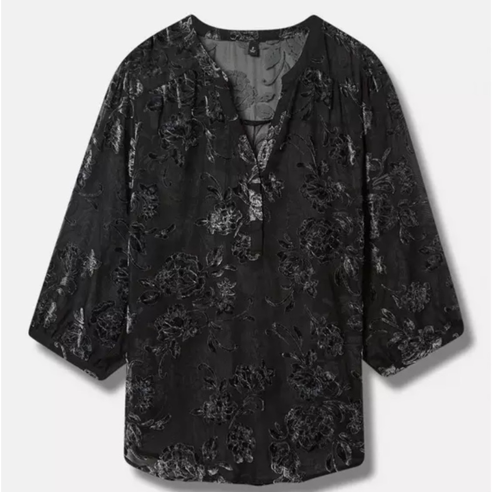 Torrid Harper Velvet Burnout Pullover 3/4 Sleeve Blouse